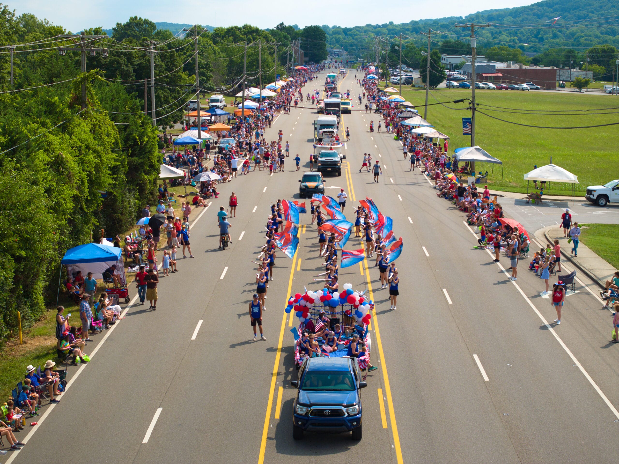 Aerial view of the Fourth of July Parade in Farragut