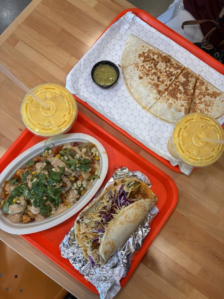 Two trays of food from Curry and Queso in Farragut, Indian and Mexican Restaurant