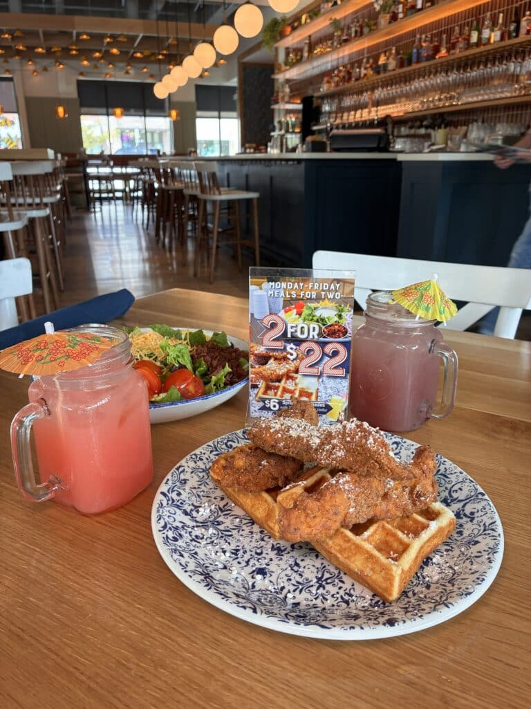 Tupelo Honey Brunch Lunch Drinks, chicken and waffles
