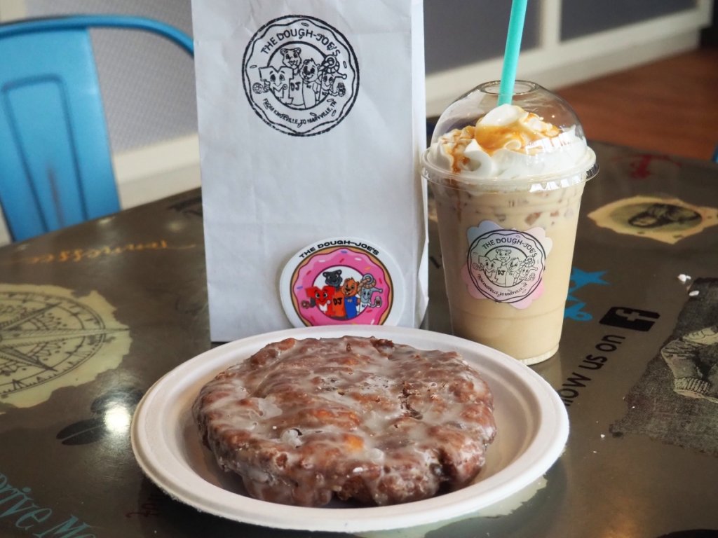 iced caramel latte and blueberry fritter from Admiral's Dough Joe