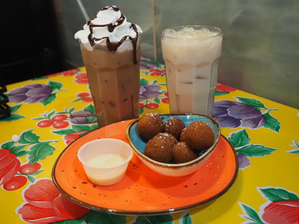 two iced coffees and some sweet treats from Flying Biscuit Cafe