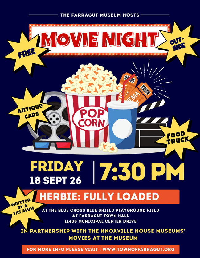 Farragut Museum Movie Night Poster,  September 18 Herbie Fully Loaded Farragut Community Center