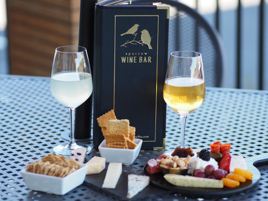 charcuterie and wine from Sparrow wine Bar, patio 