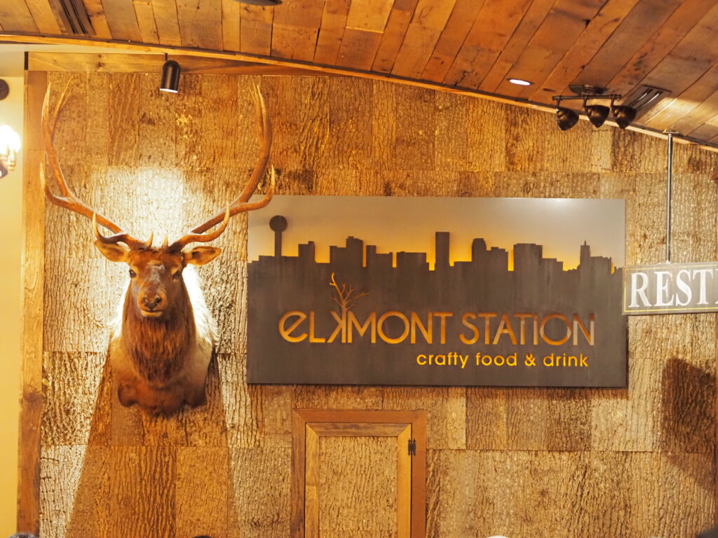 Elmont station sign with elk head, food for father's day