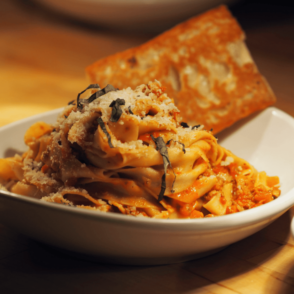 pasta and bread entree from Elkmont Station in Farragut