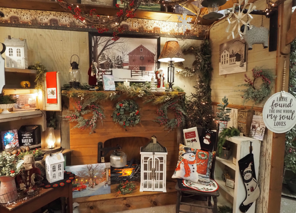 winter display of home decor at the shoppes at homespun