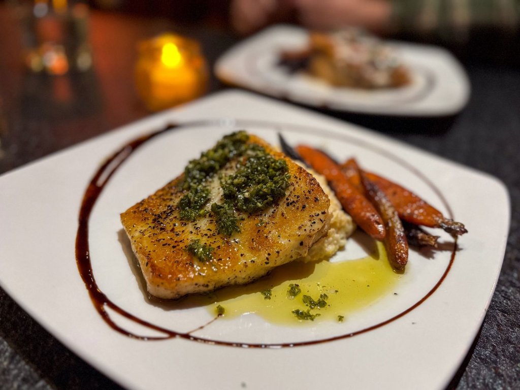 elegant and beautiful fish dish at Seasons Innovative Bar & Grille